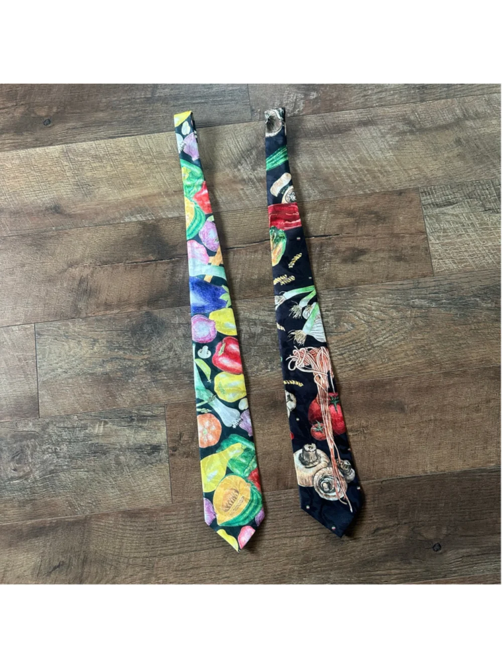 Vintage Flavor Wear Men’s Neckties Set of 2 Food Vegetable Pasta Print USA Made